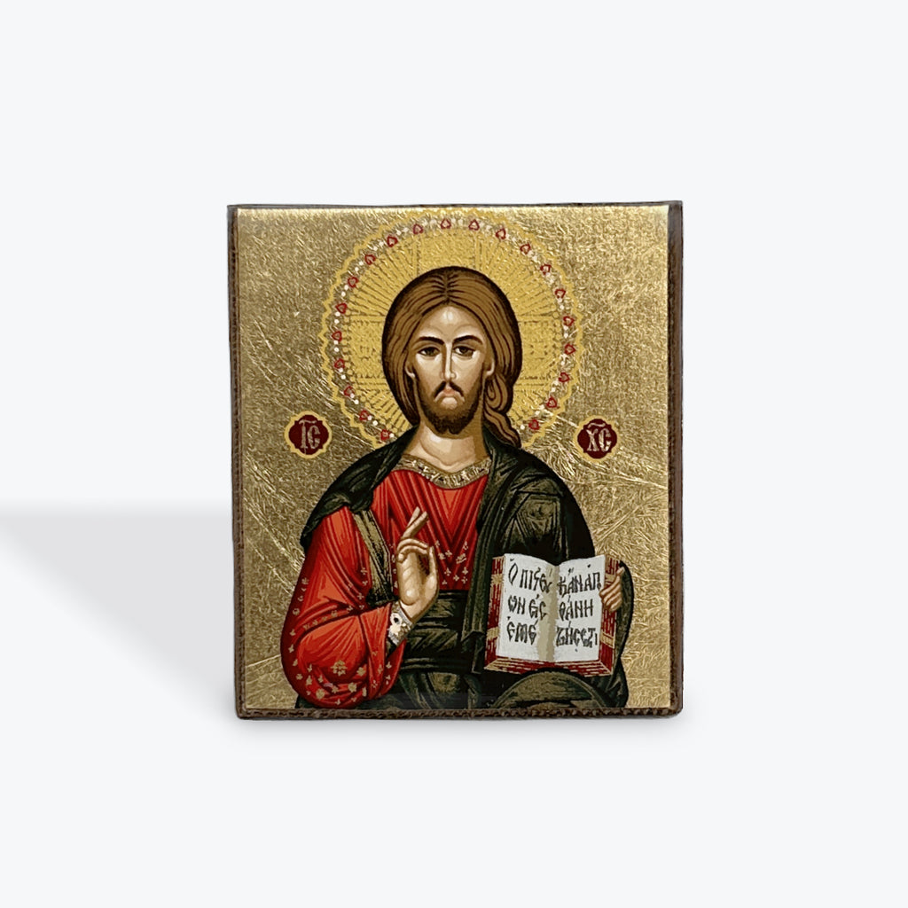Aged Wooden Icon In Canvas With Gold Background - Mount Athos - 5.5  X 5 CM
