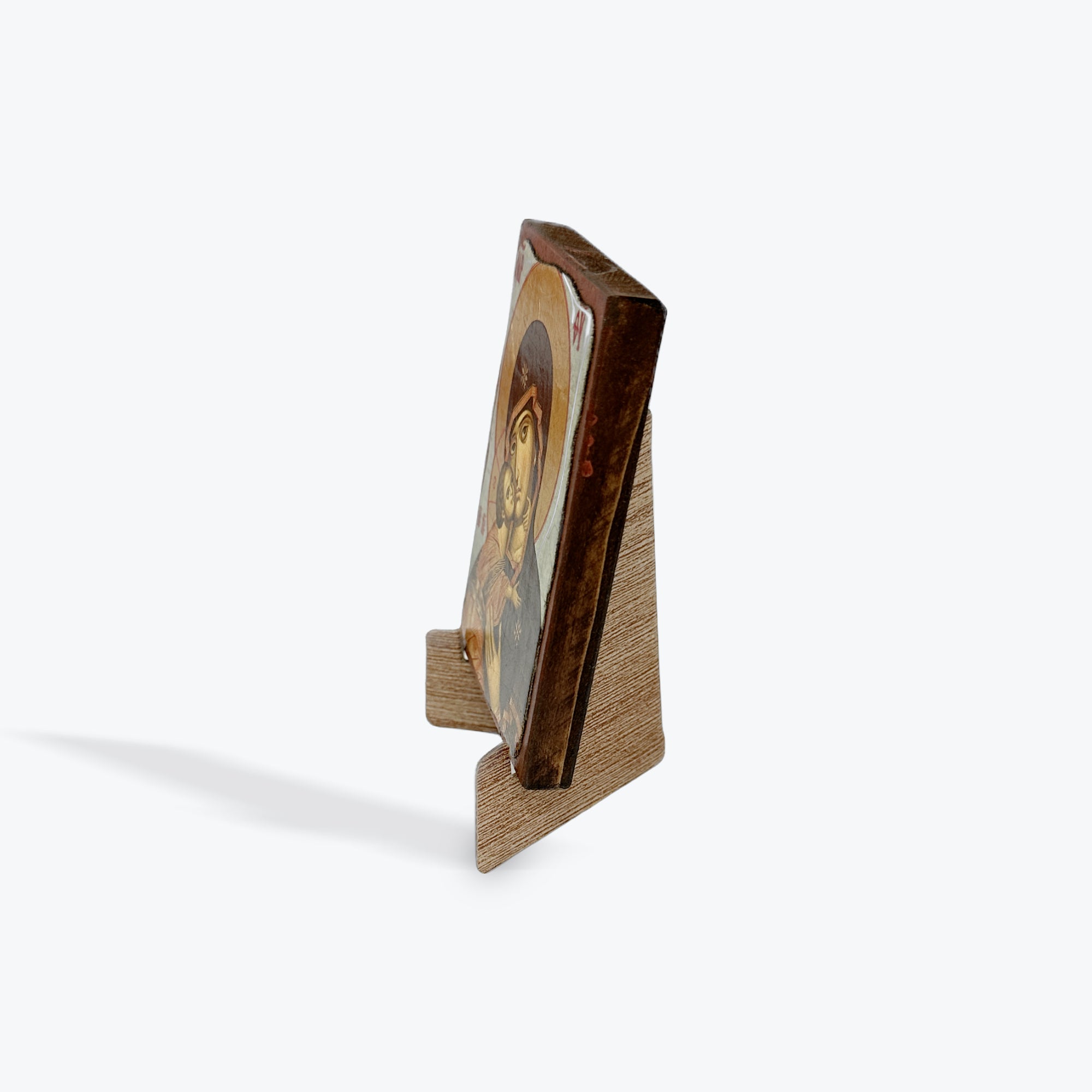 Aged Wooden Icon In Canvas With Gold Background - Mount Athos - 8 X 7 CM