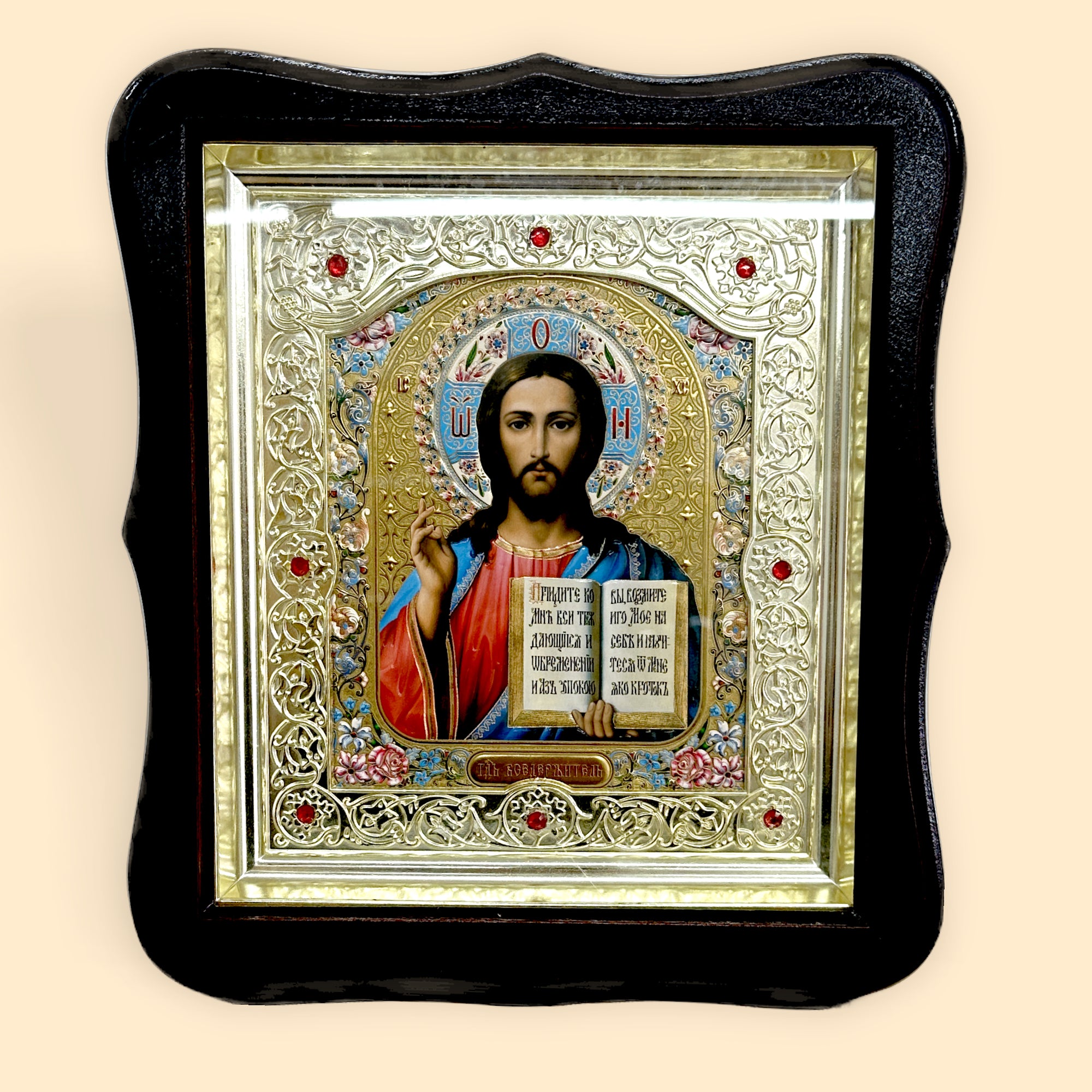 SET OF TWO ORTHODOX ICONS WITH WOODEN FRAME AND GLASS COVER