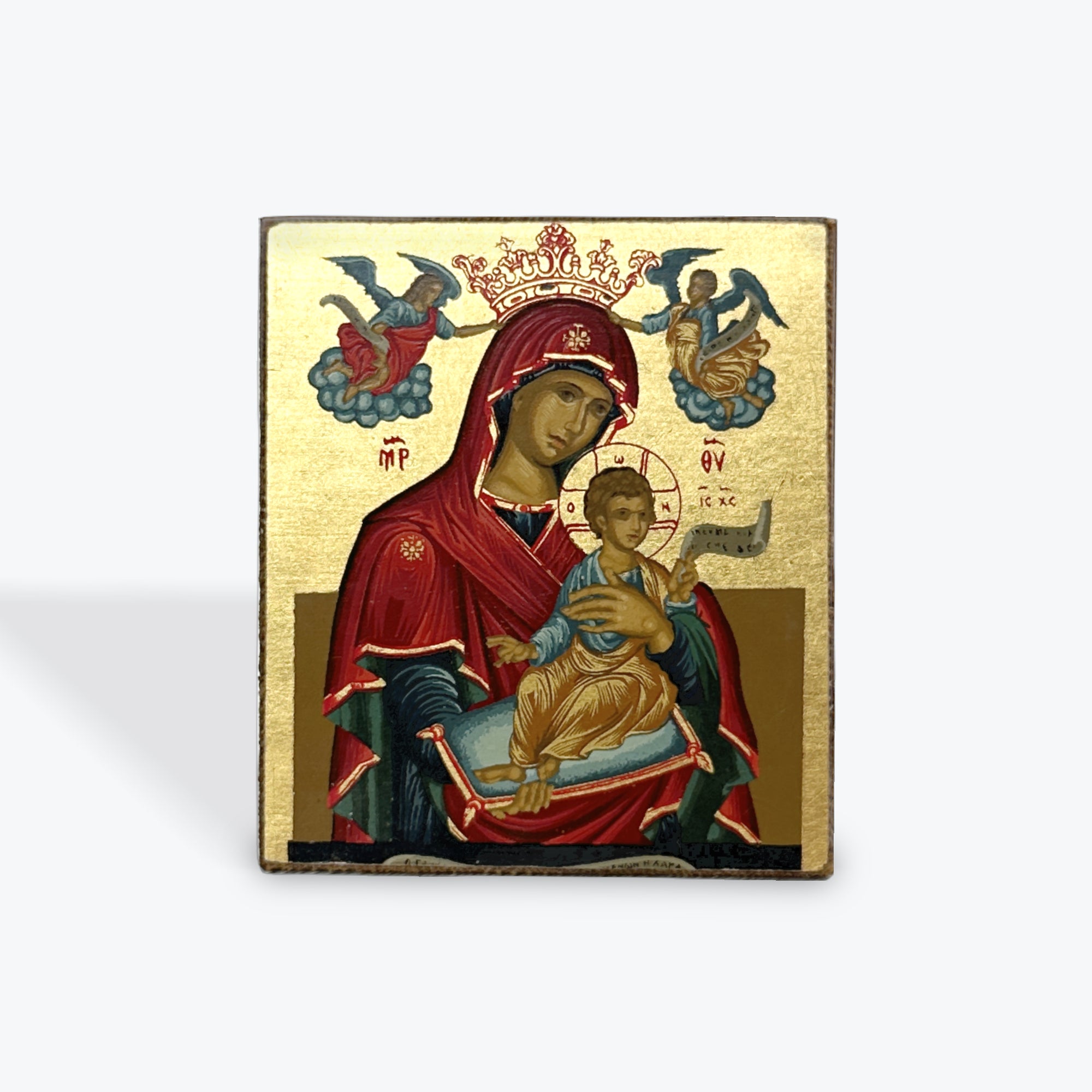 Aged Wooden Icon In Canvas With Gold Background - Mount Athos - 5.5  X 5 CM
