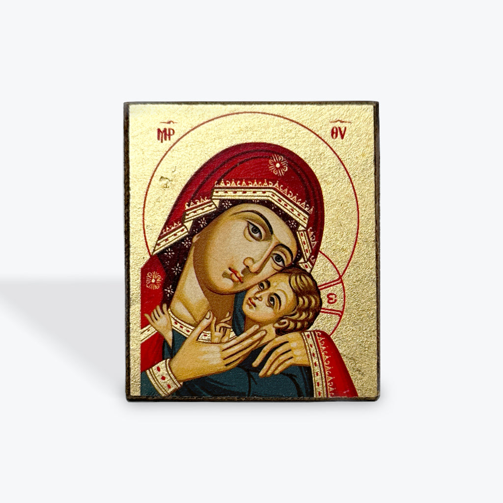 Aged Wooden Icon In Canvas With Gold Background - Mount Athos - 5.5  X 5 CM