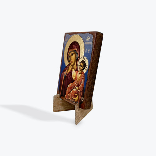 Aged Wooden Icon In Canvas With Gold Background - Mount Athos - 8 X 7 CM