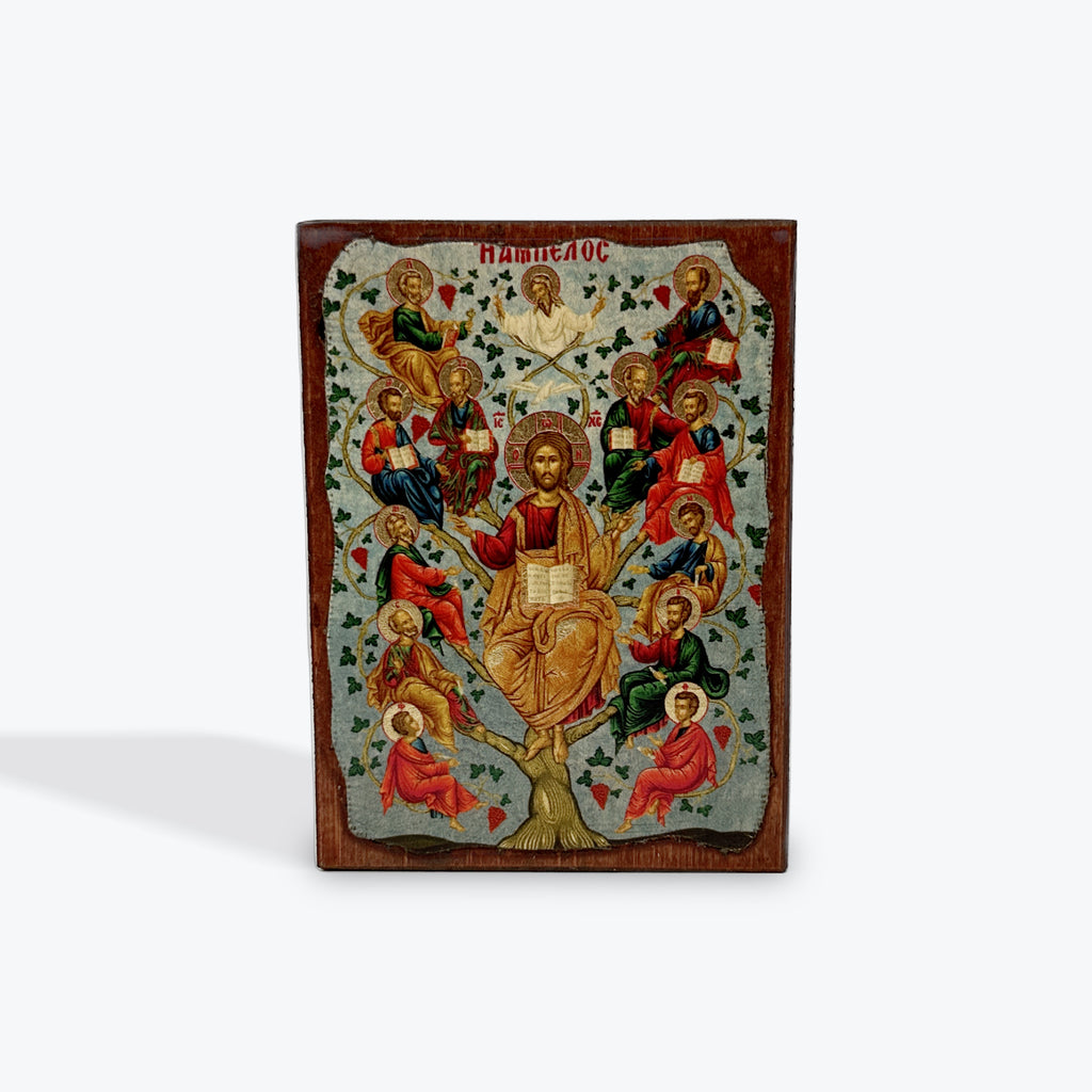 Aged Wooden Icon In Canvas With Gold Background - Mount Athos - 8 X 7 CM