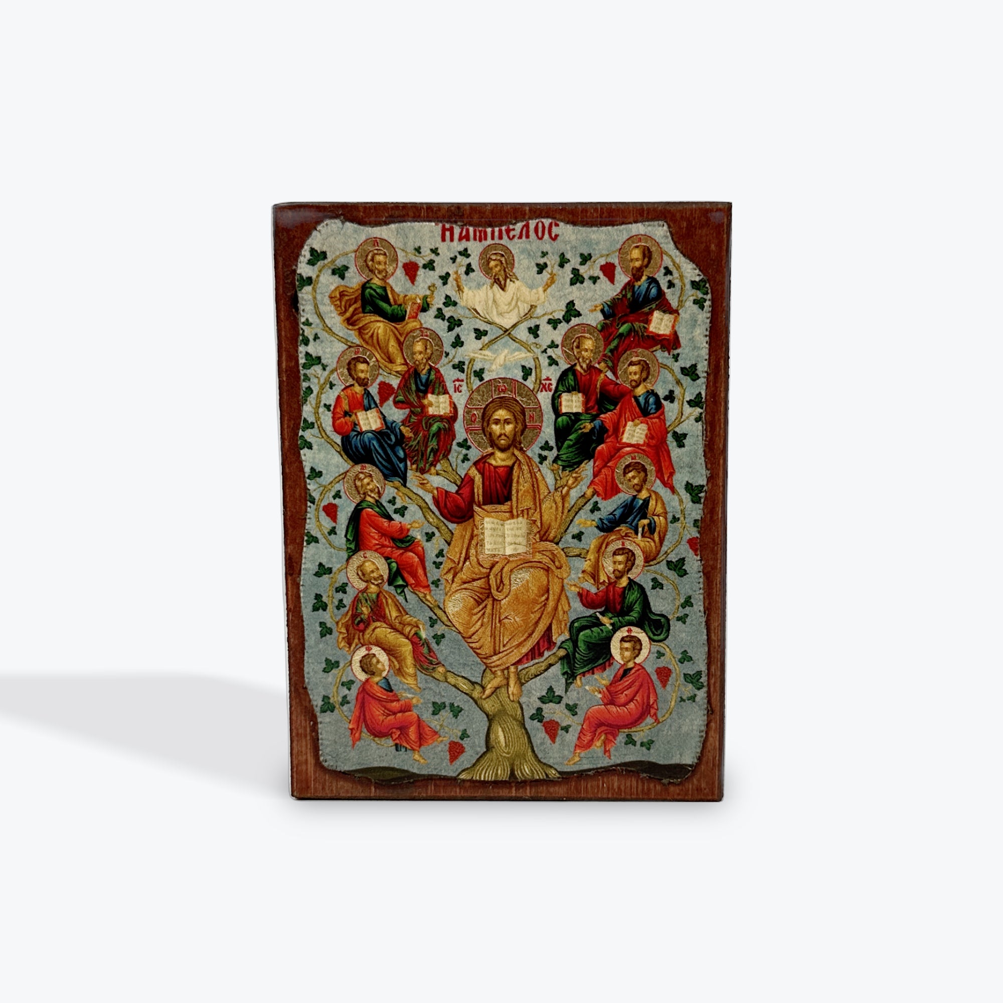 Aged Wooden Icon In Canvas With Gold Background - Mount Athos - 8 X 7 CM