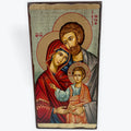 The Holy Family - Aged Wooden Icon In Canvas With Gold Background - Mount Athos