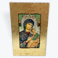 Virgin Mary Perpetual Help - Aged Wooden Icon With Silver Halo Locally Gold Plated - Mount Athos