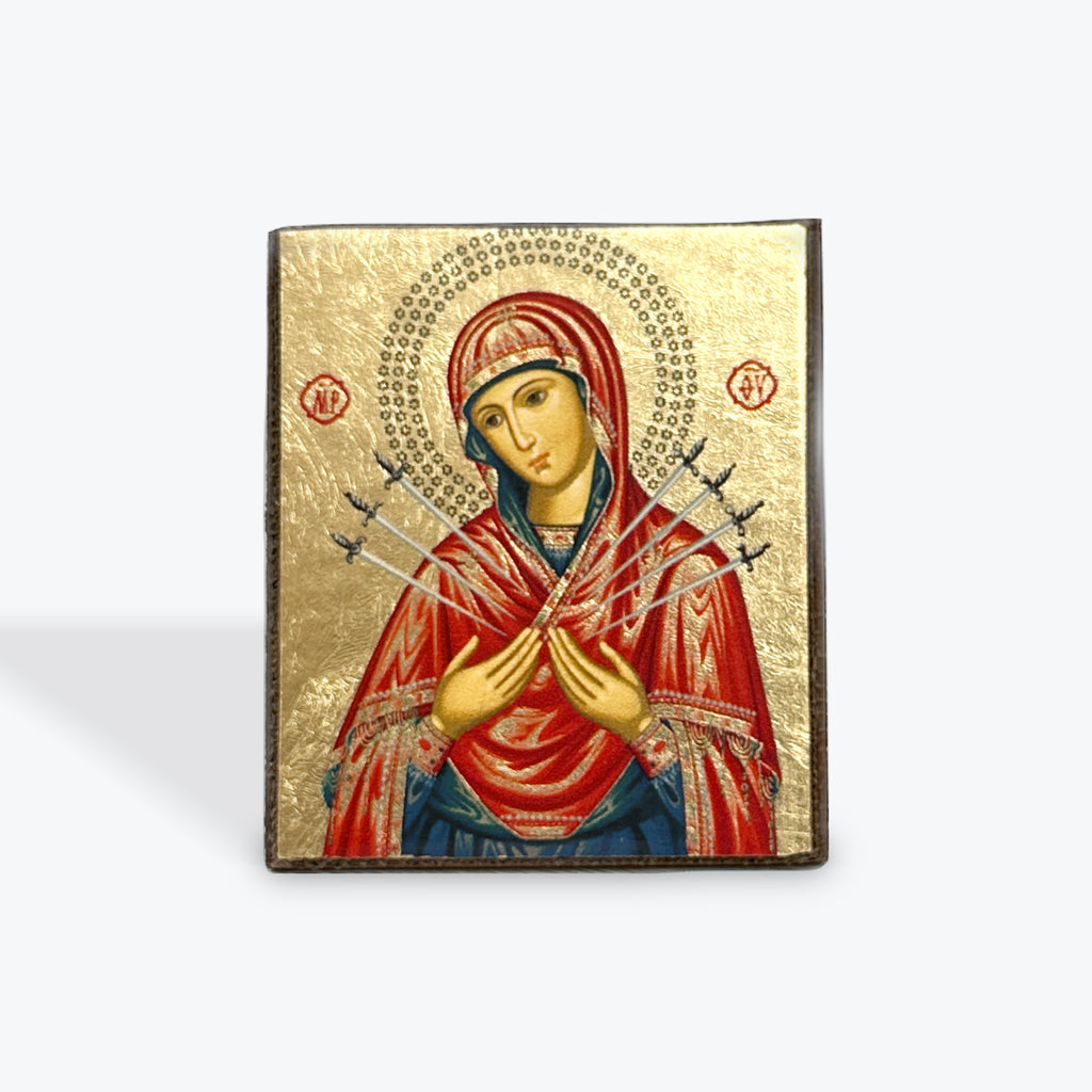 Aged Wooden Icon In Canvas With Gold Background - Mount Athos - 5.5  X 5 CM