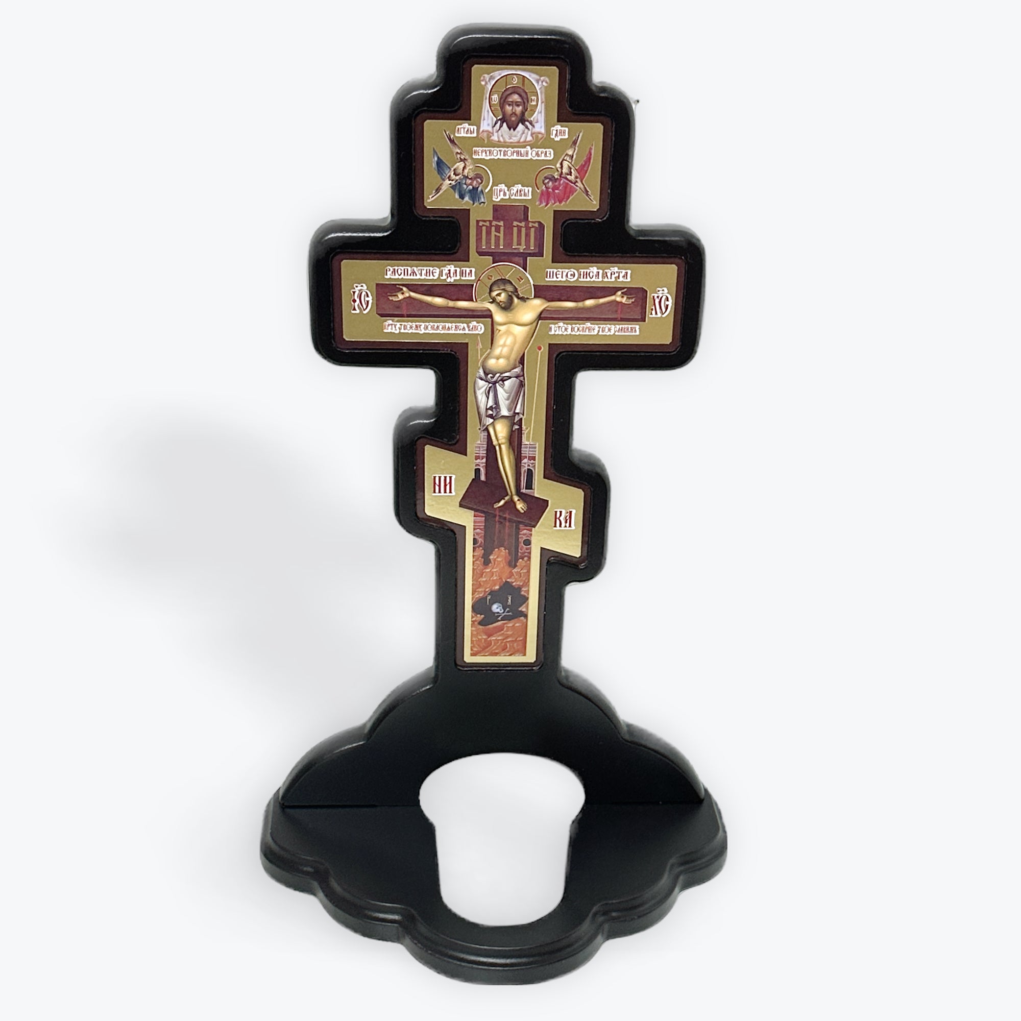 Religious Wooden Cross with Glass Cup