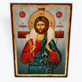 Jesus Christ Good Shepherd - Aged Wooden Icon In Canvas With Gold Background - Mount Athos