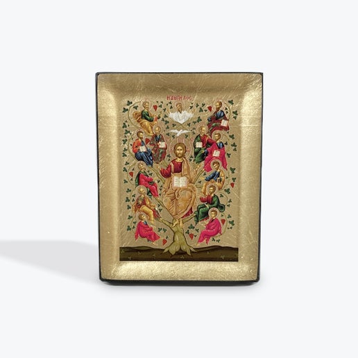 The Vine Tree -  Wooden Icon In Canvas With Gold Background On Carved Wood - Mount Athos