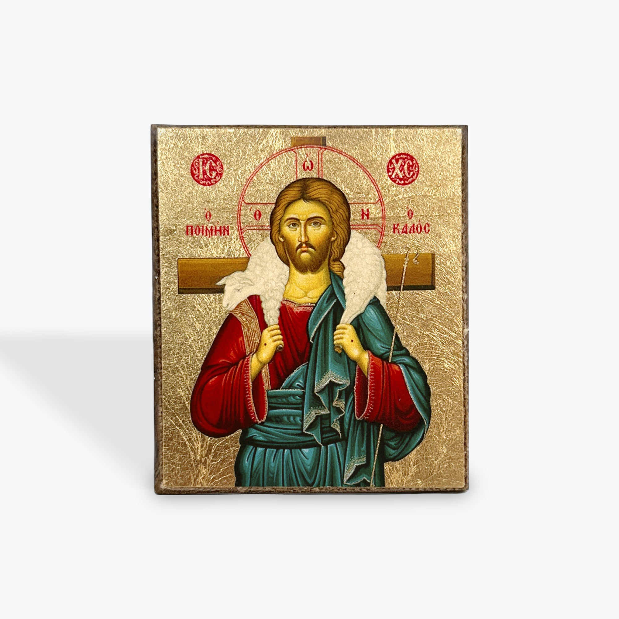Aged Wooden Icon In Canvas With Gold Background - Mount Athos - 5.5  X 5 CM