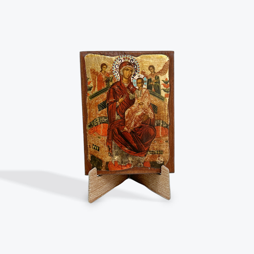Aged Wooden Icon In Canvas With Gold Background - Mount Athos - 8 X 7 CM