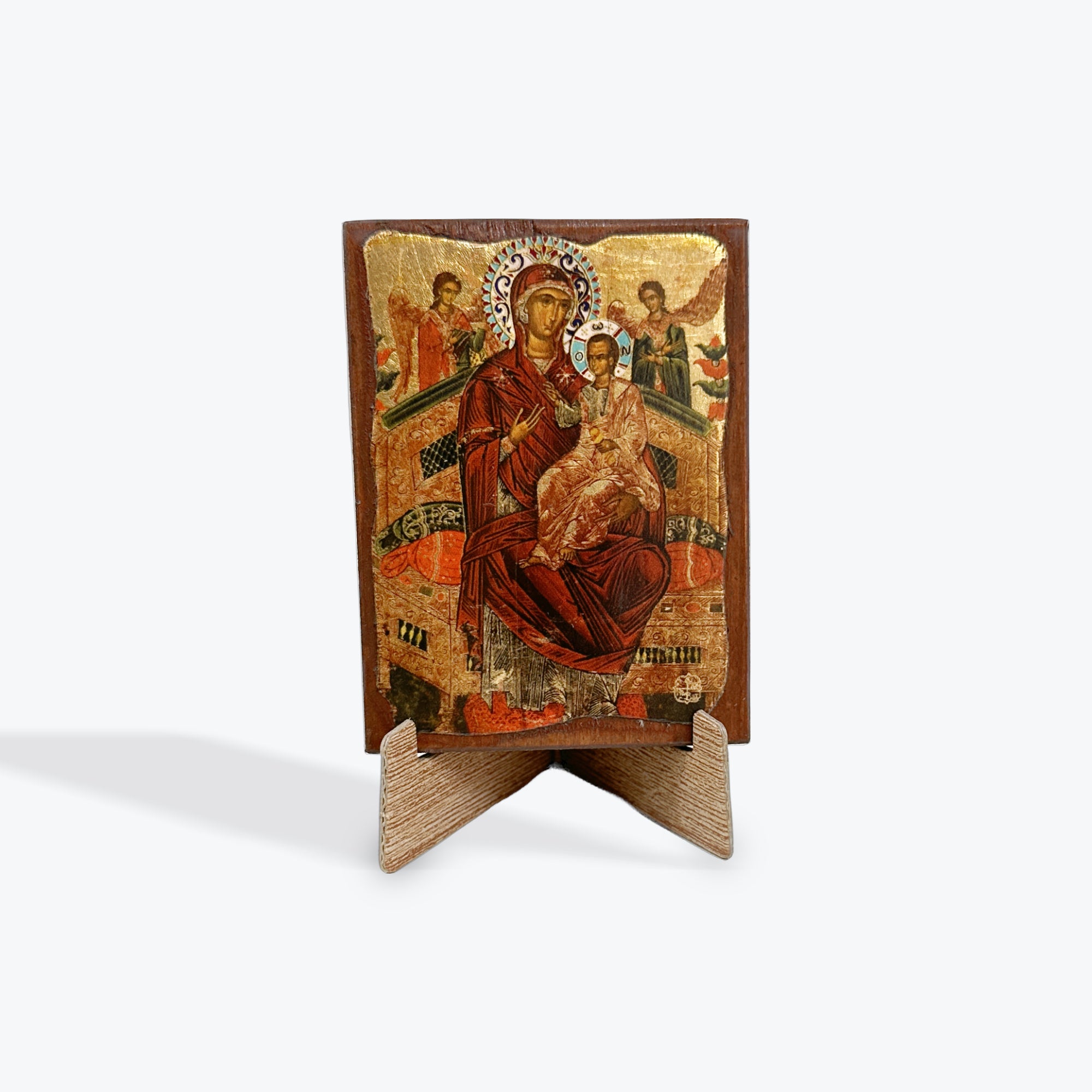 Aged Wooden Icon In Canvas With Gold Background - Mount Athos - 8 X 7 CM