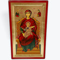 Virgin Mary Enthroned - Wooden Icon In Canvas With Gold Background On Carved Wood - Mount Athos