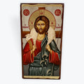 Jesus Christ Good Shepherd - Aged Wooden Icon In Canvas With Gold Background - Mount Athos