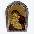 Virgin Mary Glykofilousa - Sweet Kissing - Metallic Icon On Wood Locally Gold Plated - Mount Athos