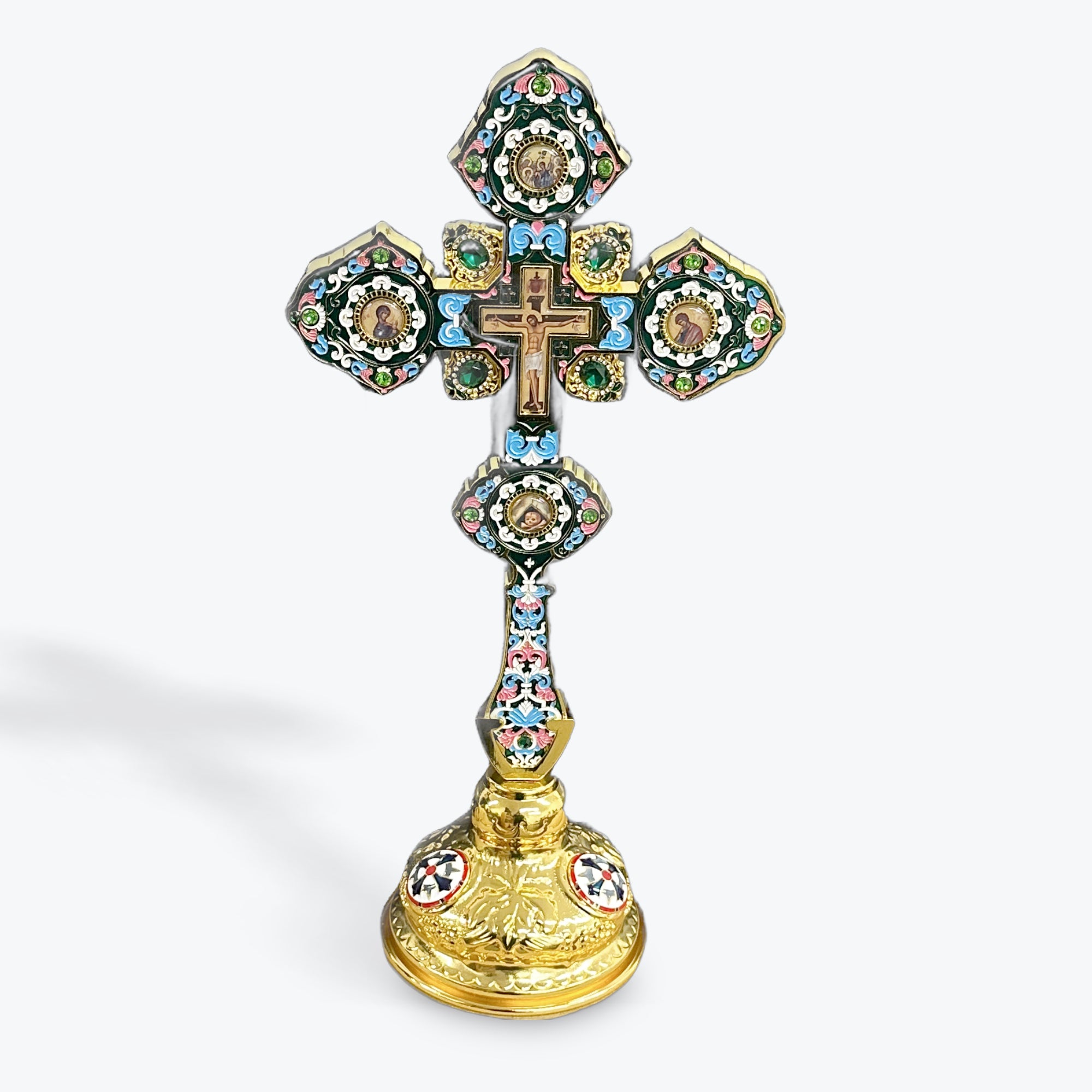 Blessing Cross With Stand - green stones