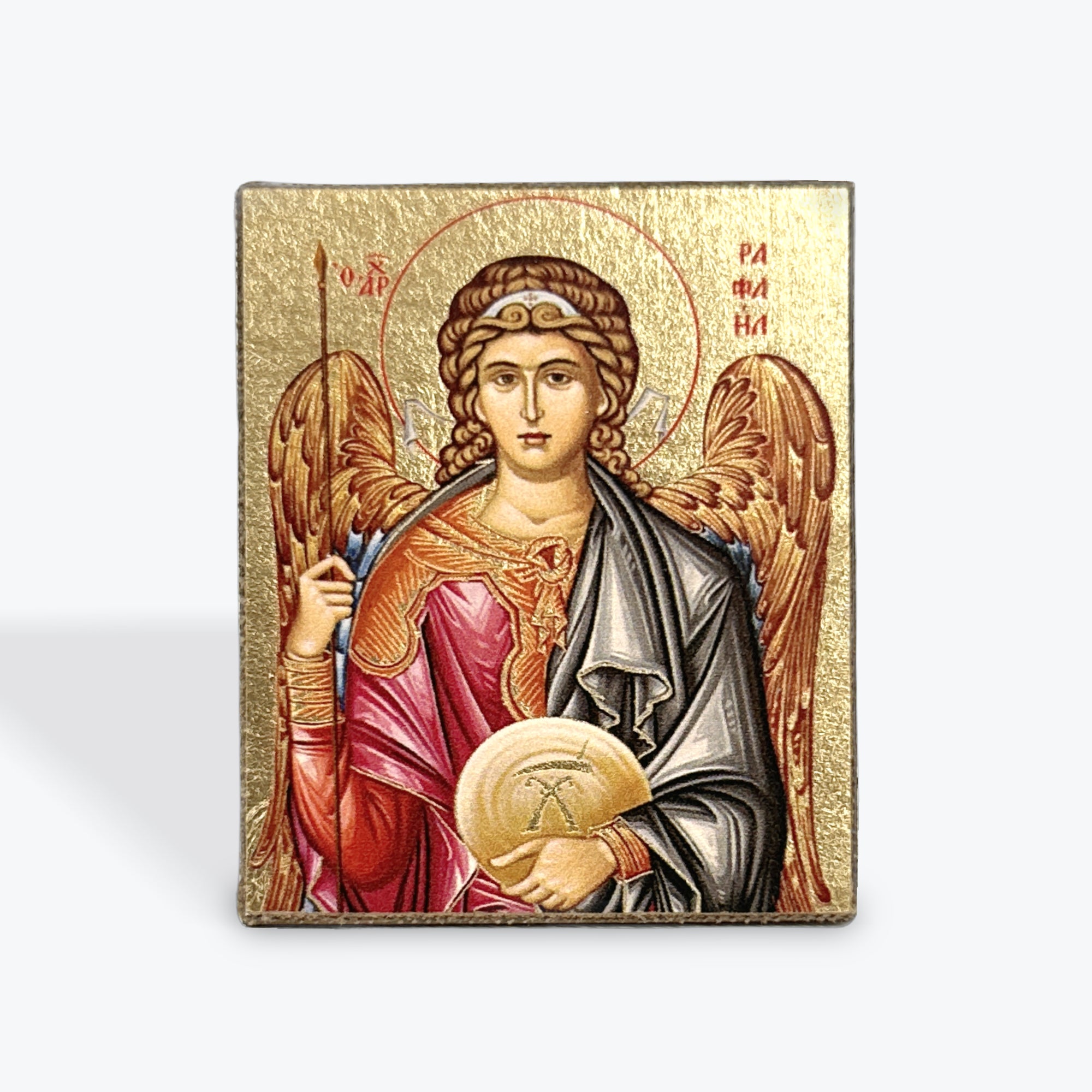 Aged Wooden Icon In Canvas With Gold Background - Mount Athos - 5.5  X 5 CM