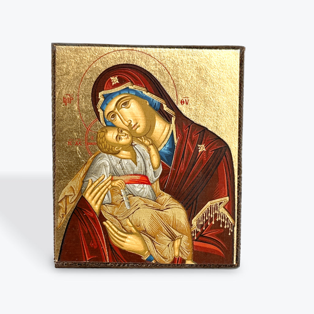 Aged Wooden Icon In Canvas With Gold Background - Mount Athos - 5.5  X 5 CM
