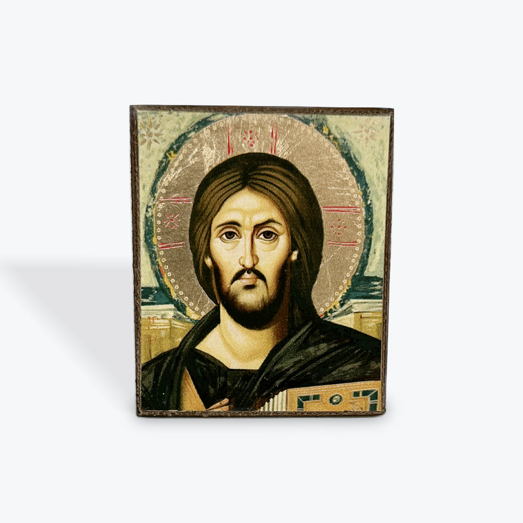 Aged Wooden Icon In Canvas With Gold Background - Mount Athos - 5.5  X 5 CM