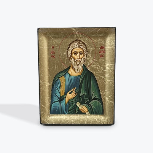 Apostle Andreas - Wooden Icon In Canvas With Gold Background On Carved Wood - Mount Athos