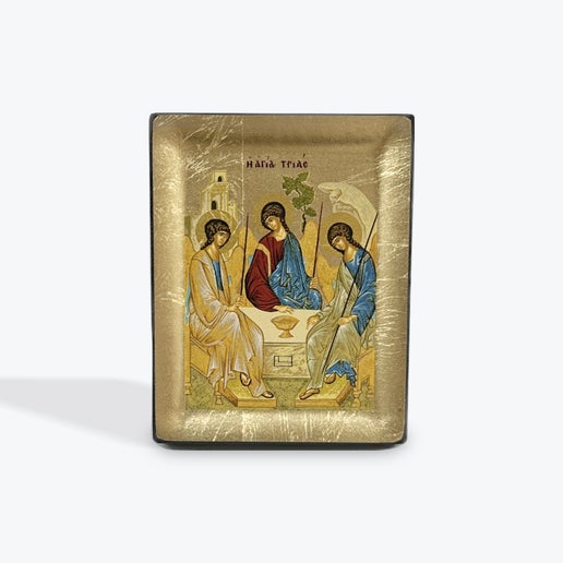 The Holy Trinity -  - Wooden Icon In Canvas With Gold Background On Carved Wood - Mount Athos