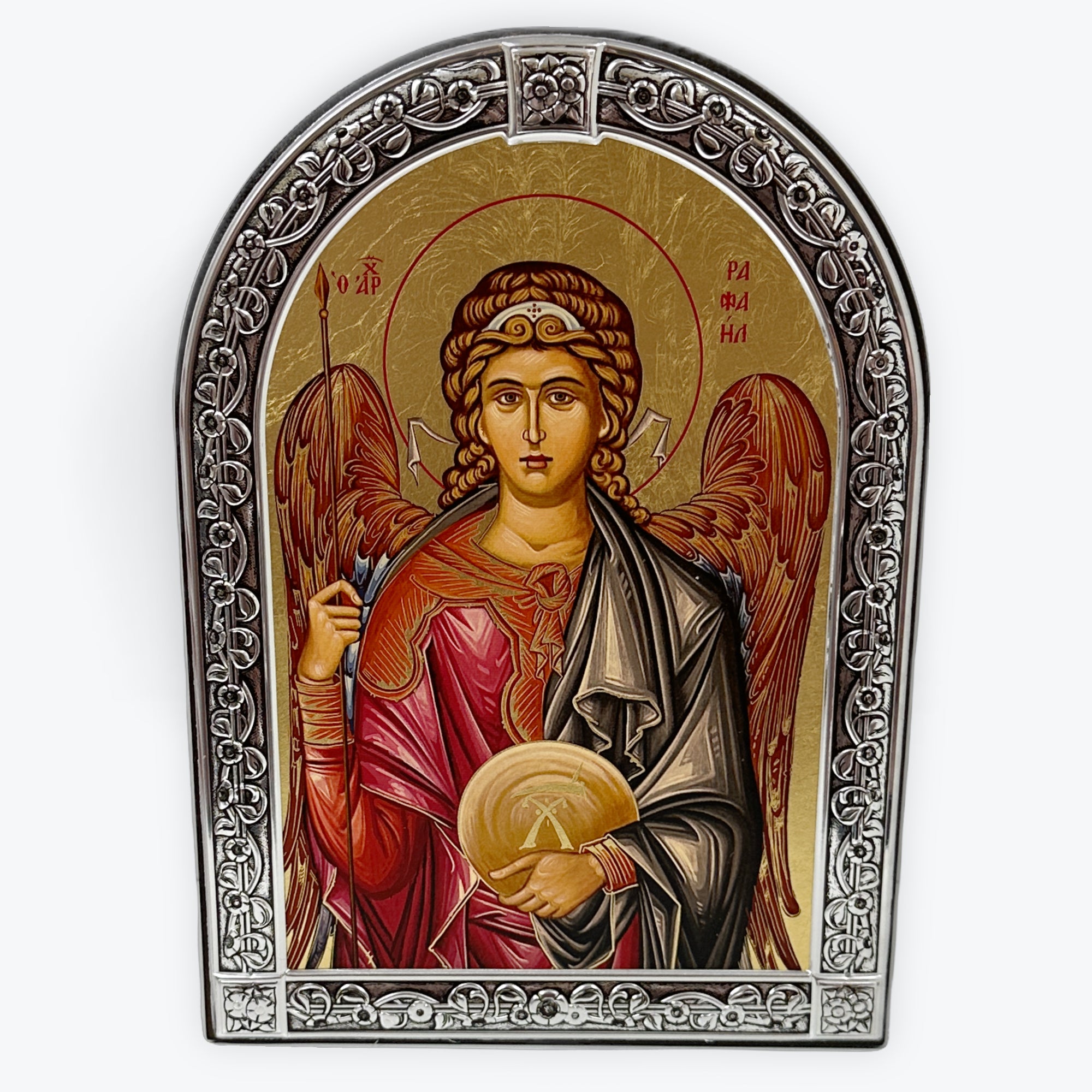 Archangel Raphael - Metallic Icon On Wood, Locally Gold Plated - Mount Athos
