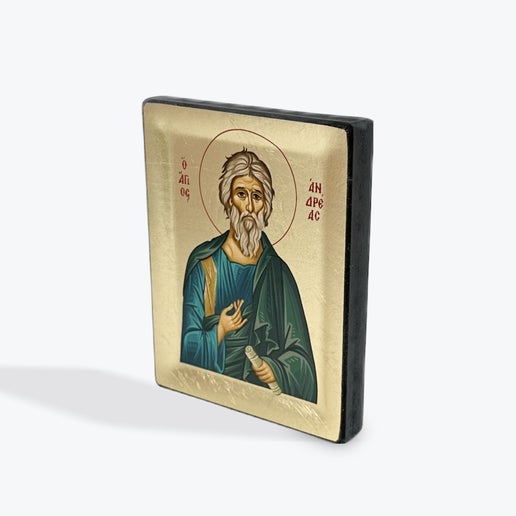 Apostle Andreas - Wooden Icon In Canvas With Gold Background On Carved Wood - Mount Athos