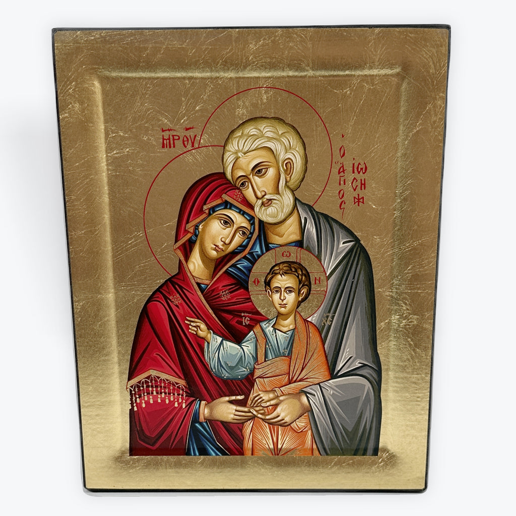 The Holy Family - Wooden Icon In Canvas With Gold Background On Carved Wood - Mount Athos
