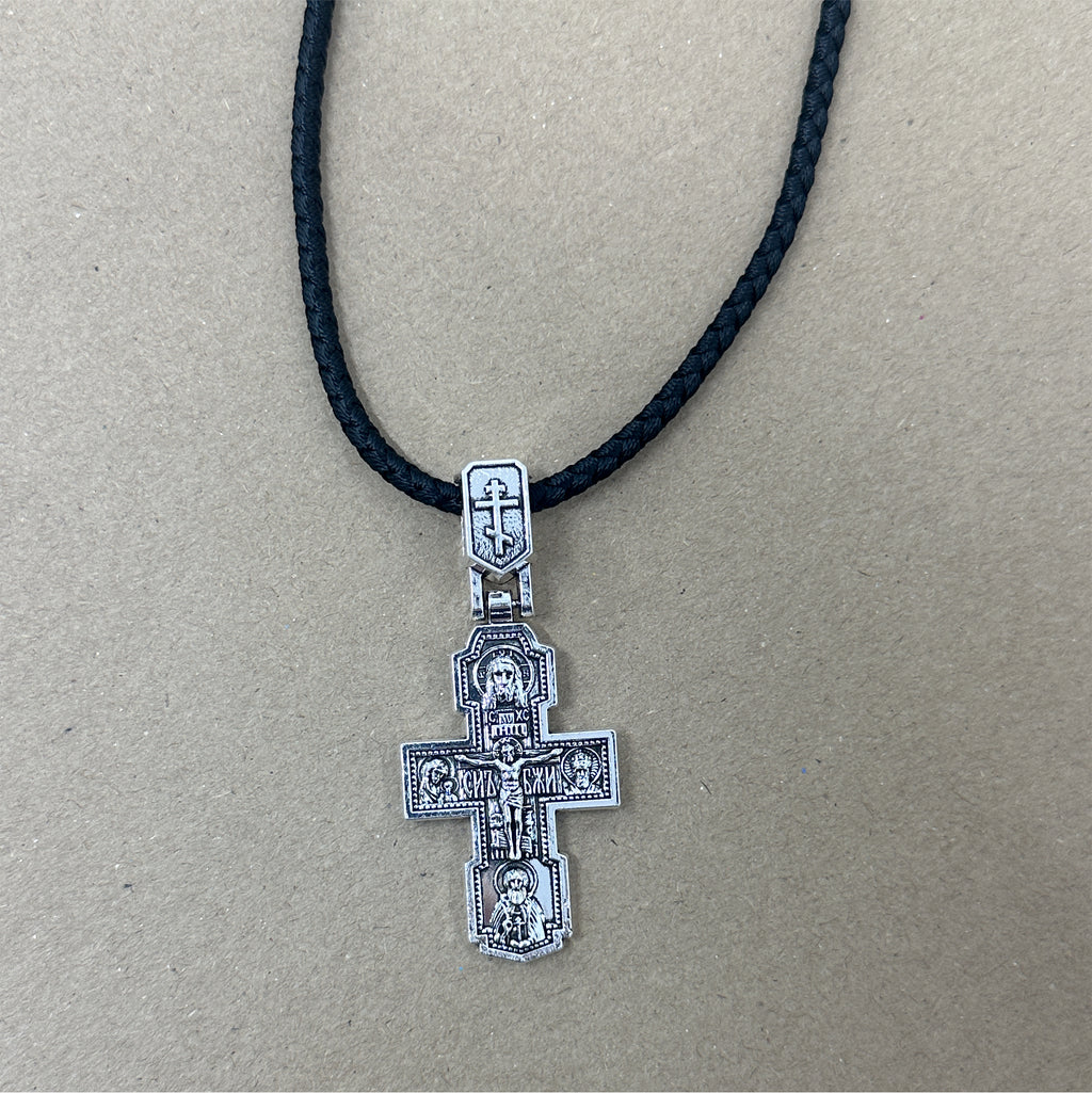 Large Cross Necklace with Black Cord