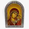 Virgin Mary Of Kazan - Metallic Icon On Wood Locally Gold Plated - Mount Athos