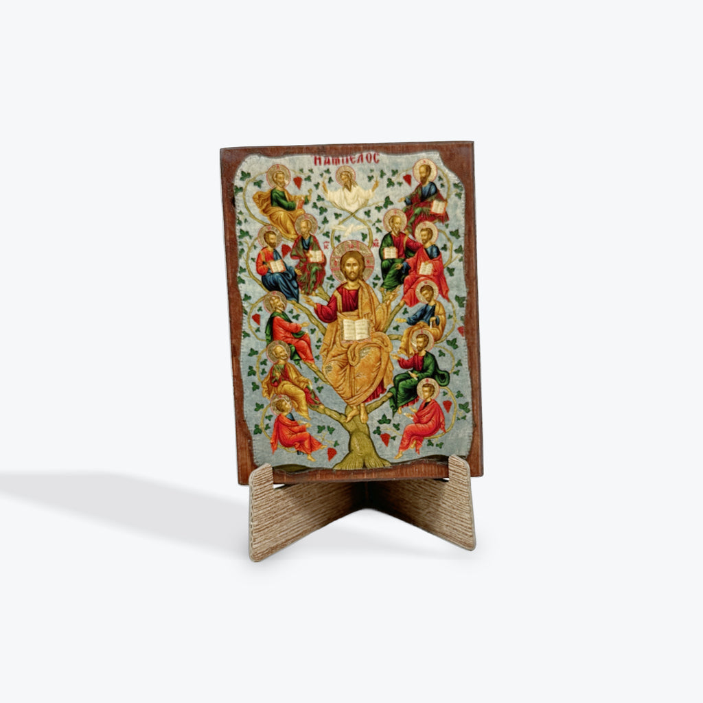 Aged Wooden Icon In Canvas With Gold Background - Mount Athos - 8 X 7 CM