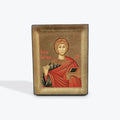 Saint Panteleimon - Wooden Icon In Canvas With Gold Background On Carved Wood - Mount Athos
