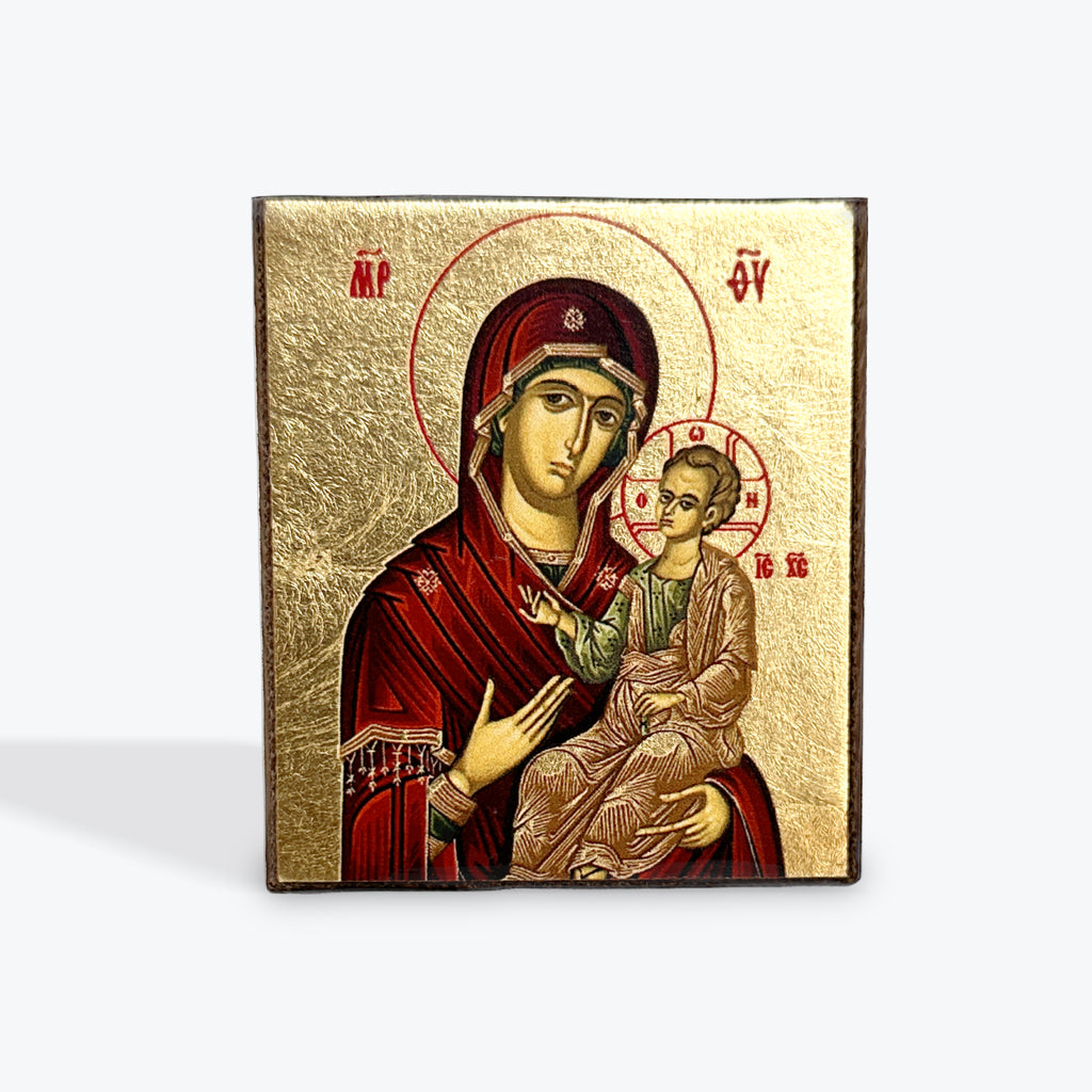 Aged Wooden Icon In Canvas With Gold Background - Mount Athos - 5.5  X 5 CM