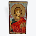 Saint Panteleimon - Aged Wooden Icon In Canvas With Gold Background - Mount Athos