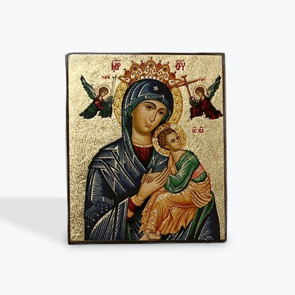 Aged Wooden Icon In Canvas With Gold Background - Mount Athos - 5.5  X 5 CM