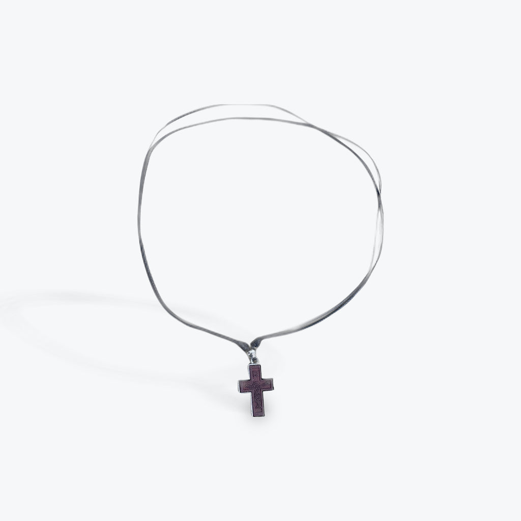 WOOD AND METAL CROSS PENDANT WITH ADJUSTABLE CORD - 12 pcs