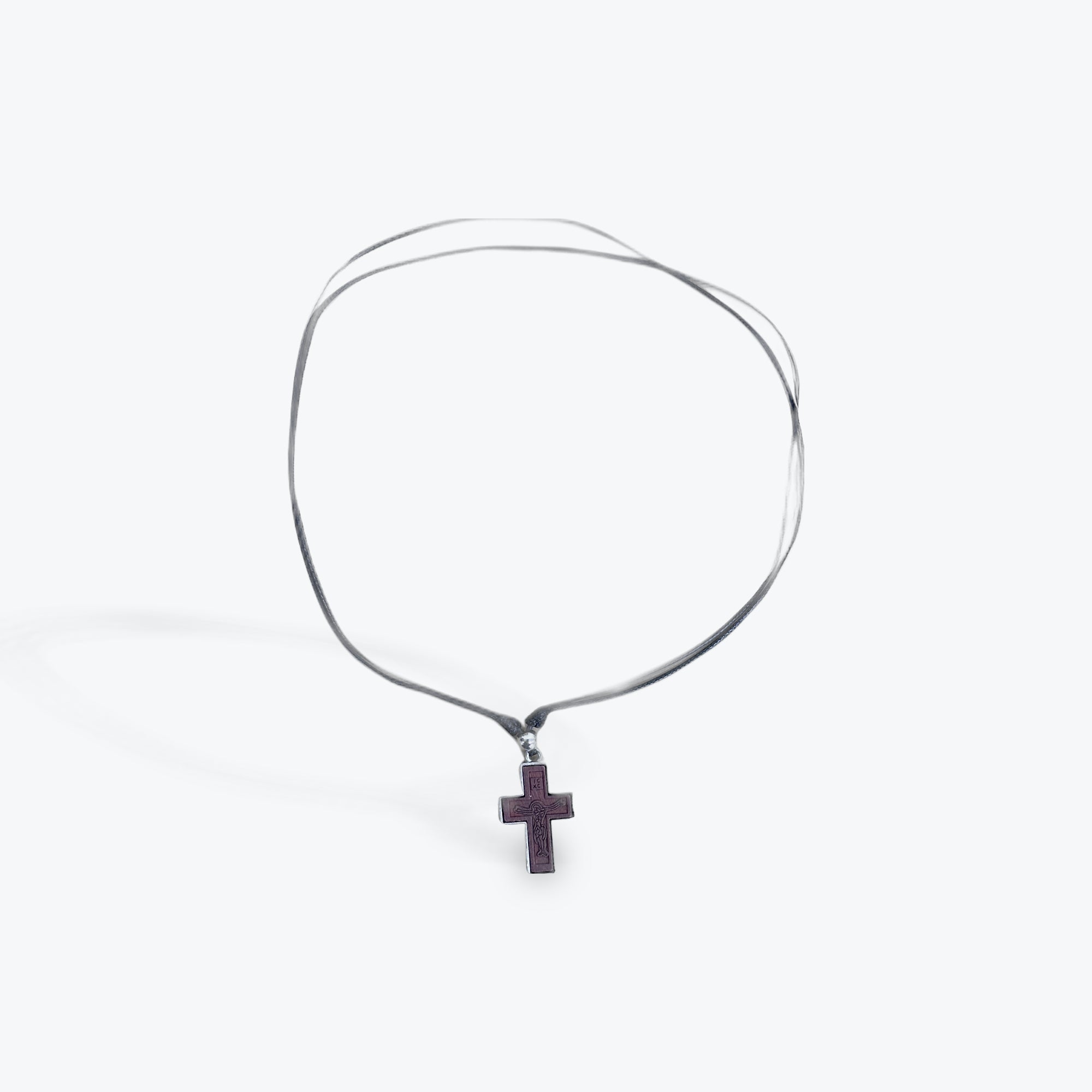 WOOD AND METAL CROSS PENDANT WITH ADJUSTABLE CORD - 12 pcs