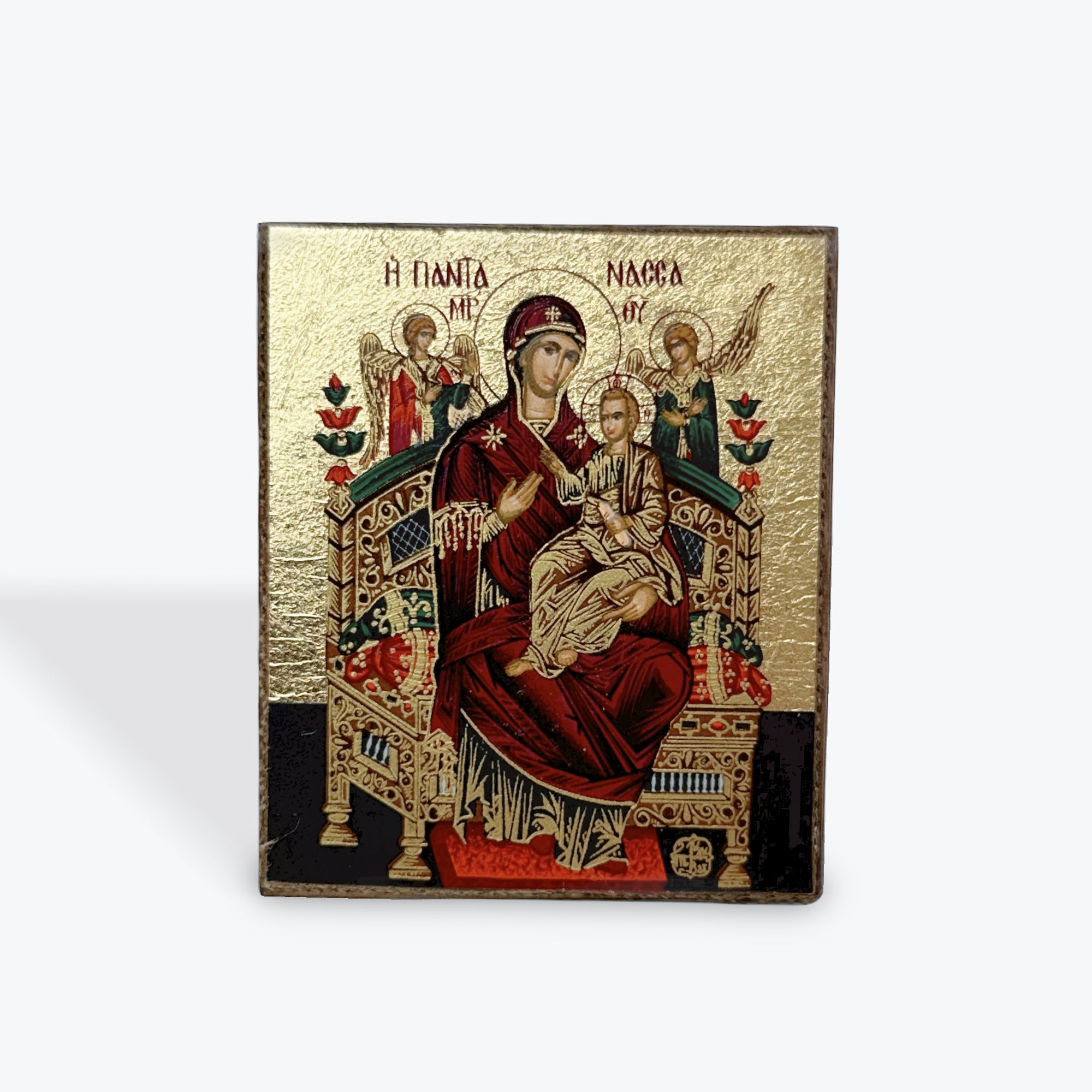 Aged Wooden Icon In Canvas With Gold Background - Mount Athos - 5.5  X 5 CM