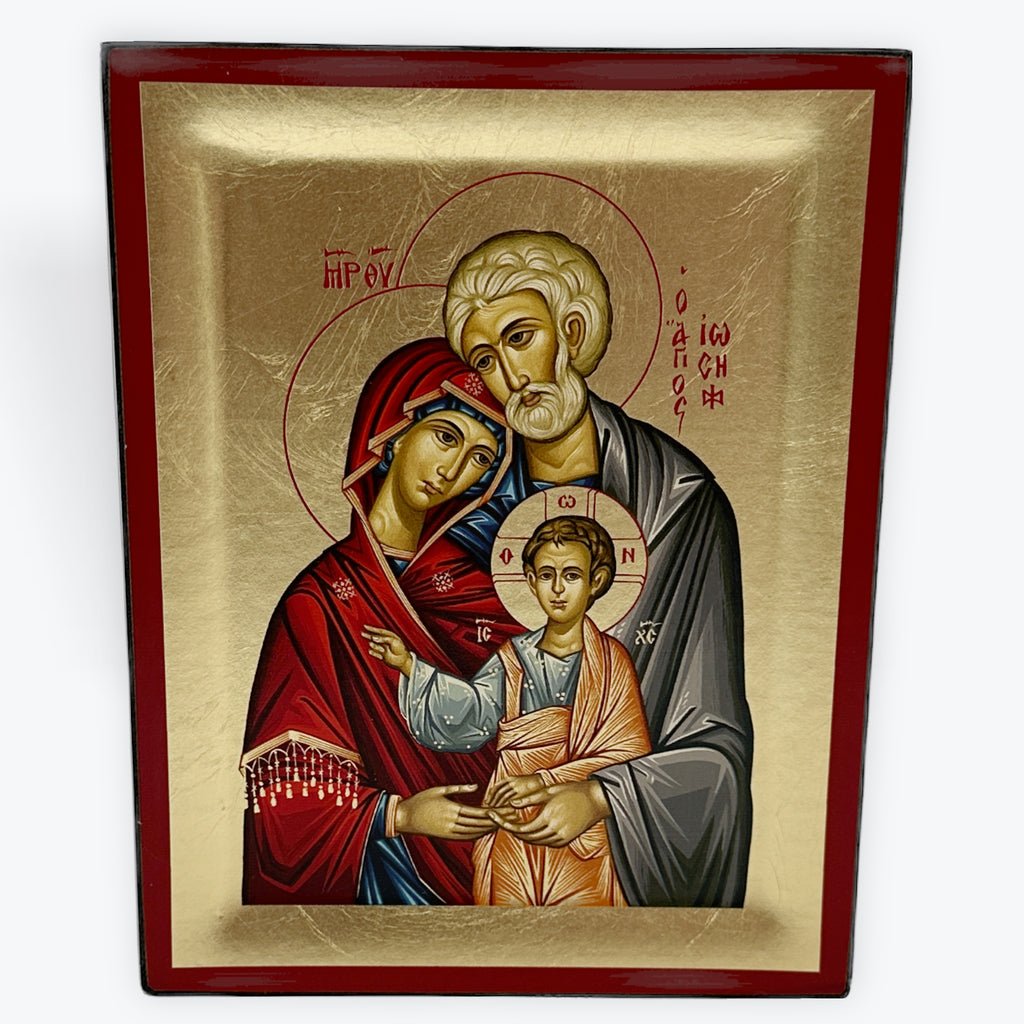 The Holy Family - Wooden Icon In Canvas With Gold Background On Carved Wood - Mount Athos