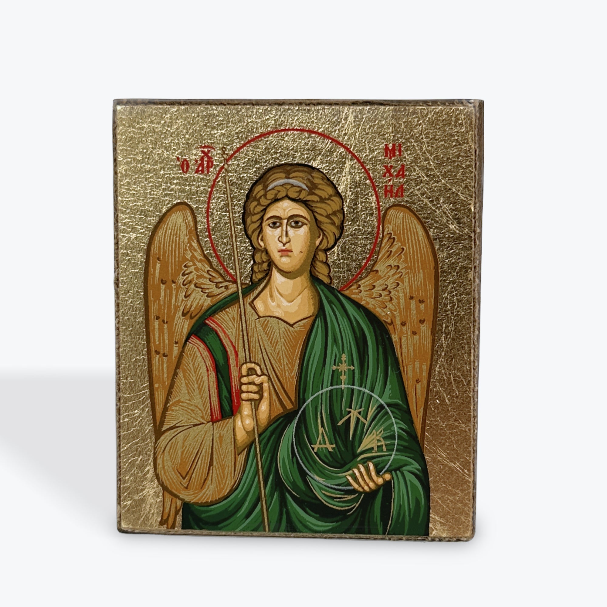 Aged Wooden Icon In Canvas With Gold Background - Mount Athos - 5.5  X 5 CM