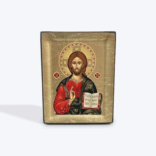 Jesus Christ From Kazan - Wooden Icon In Canvas With Gold Background On Carved Wood - Mount Athos