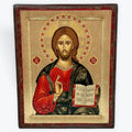 Jesus Christ From Kazan - Aged Wooden Icon In Canvas With Gold Background On Carved Wood - Mount Athos