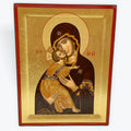 Virgin Mary Of Vladimir - Wooden Icon In Canvas With Gold Background On Carved Wood - Mount Athos