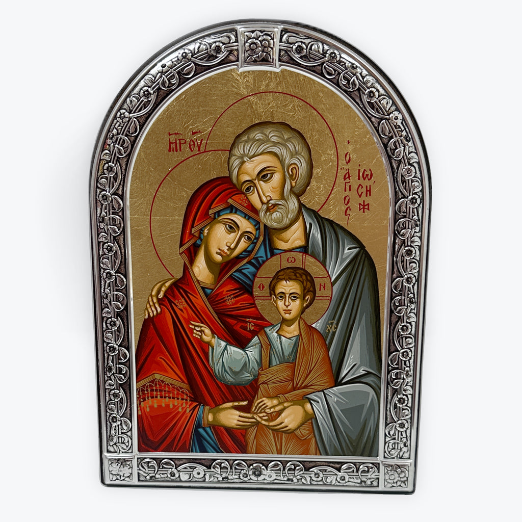 The Holy Family - Metallic Icon On Wood Locally Gold Plated - Mount Athos