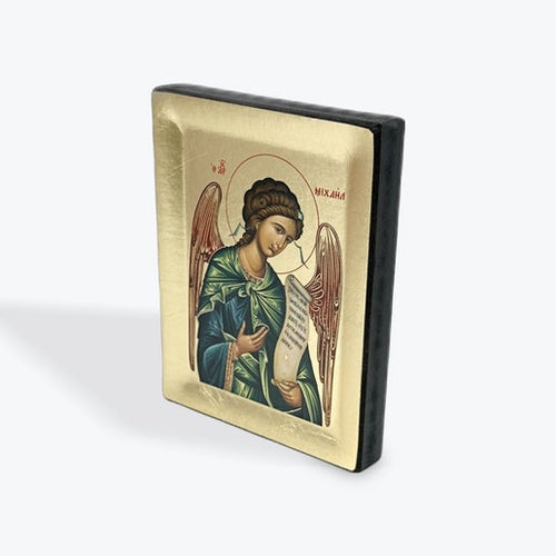 Archangel Michael - Wooden Icon In Canvas With Gold Background On Carved Wood - Mount Athos