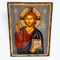 Jesus Christ - Aged Wooden Icon In Canvas With Gold Background - Mount Athos