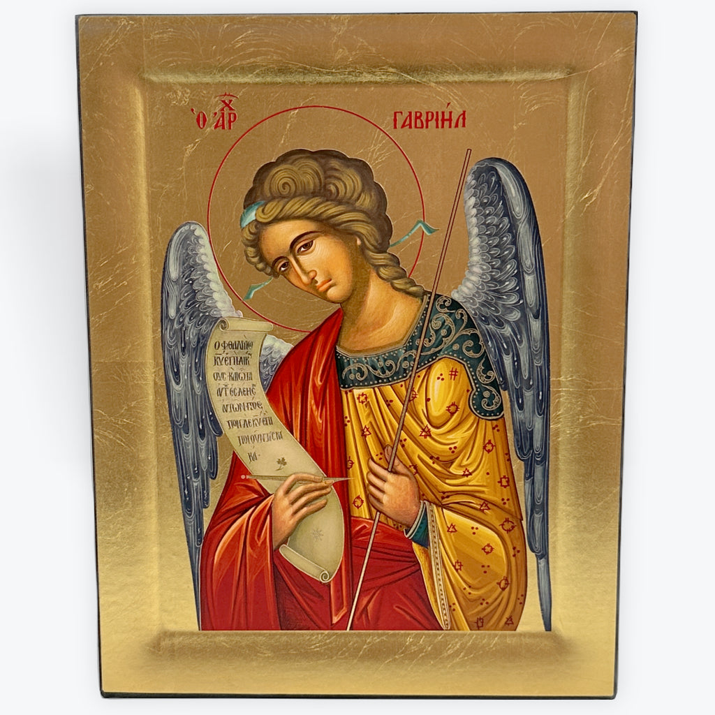 Archangel Gabriel - Wooden Icon In Canvas With Gold Background On Carved Wood - Mount Athos