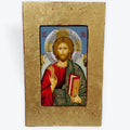 Jesus Christ Pantocrator - Aged Wooden Icon With Silver Halo Locally Gold Plated - Mount Athos