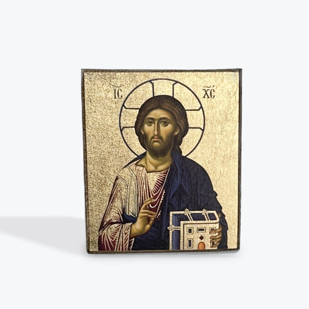 Aged Wooden Icon In Canvas With Gold Background - Mount Athos - 5.5  X 5 CM